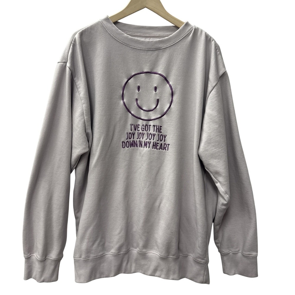 Love In Faith Smiley Face Joy Graphic Sweatshirt‎ Pullover Top 3XL Embroidered